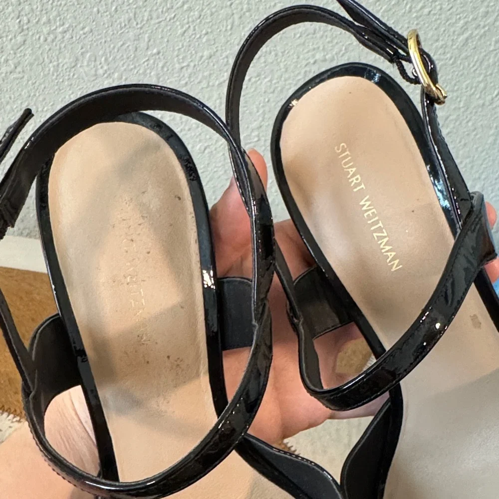Stuart Weitzman Patent Black Platform Slingback Heels - Picture 4 of 13